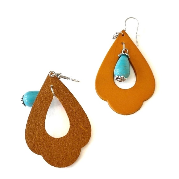Genuine Leather Turquoise Earrings - Picture 3 of 3